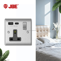 Prise USB 13A à interrupteur DP 1 voie, norme britannique BS, avec ports A+C, charge rapide 20W/45W/65W, en acier inoxydable à bords incurvés, pour la maison, IP20, facile à installer
