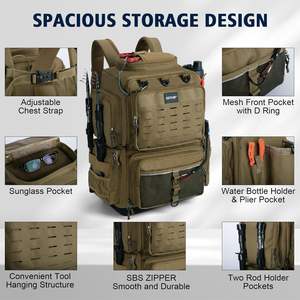 Muestra gratuita de mochila de pesca, mochila de pesca resistente al agua con soporte para caña y bebidas, correas ajustables - Product Image 5