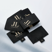 Étiquette tissée personnalisée brodée pour vêtements, logo noir et or, étiquette de col avec languette de taille pour marque de vêtements de luxe