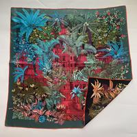 100% soie dames écharpe 14 MMI sergé 90cm carré double face imprimé bleu château bouclé à la main par des artistes