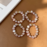 Anneau élastique pour femme en perles d'eau douce naturelles de qualité AA, violettes, baroques, double face, brillantes, à facettes, avec entretoise spirale à petites pierres
