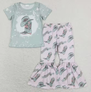 Completo da bambina in 2 pezzi con stampa western, maglietta a maniche corte e pantaloni a zampa d'elefante - Product Image 3