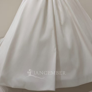 LY97 Vestidos clásicos de satén con cuello barco y bordado de encaje para boda de mujer - Product Image 5
