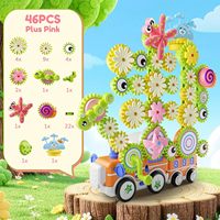 EPT Kinder Elektrische Manuelle Zahnradbahn mit Blumenlicht und Musik DIY STEM Konstruktion Frühes Lernen Pädagogisches Bauspielzeug
