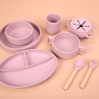 Kit d'alimentation pour enfants, vaisselle en Silicone pour bébé, tasse à sipper, napperon à plat, ventouse, assiette bol et cuillère