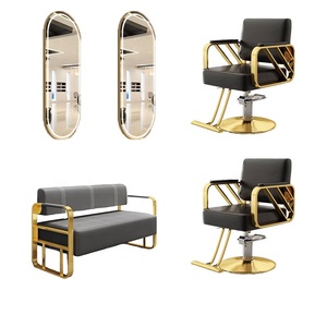 Sillón de Peluquería Moderno de Gran Venta, Set de Muebles de Barbero de Metal y Cristal con Espejo LED, Carrito y Cama de Lavado para Salón de Belleza - Product Image 1