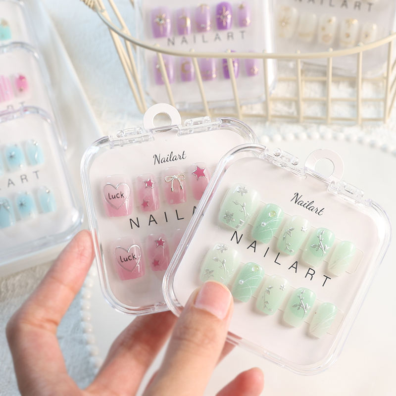 In Stock 10pcs Short Coffin Full Cover ABS Nail Art Tips S/M/L Gilding Gold/Silver Stars Press on Nails for Fingers