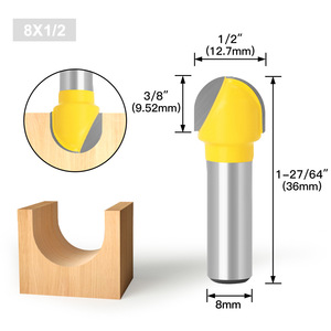 Vástago redondo de 8mm, cortador de ranura en U, molino de extremo de bola, cabezal de hoja YG8, cuerpo de hoja de acero 45 #, broca de enrutador de <span class=keywords><strong>1</strong></span>/4 "y 3/<span class=keywords><strong>8</strong></span>" y <span class=keywords><strong>1</strong></span>/2 "de ancho - Product Image 5