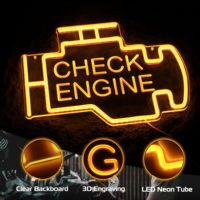Enseigne lumineuse LED néon en plastique Kavaas « Vérifier le moteur » – Décoration de garage pour passionnés d'automobiles, atelier de réparation automobile, indice de protection IP33, intensité réglable, doré