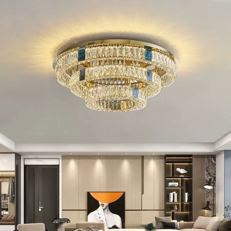 Modern Nordic Round Flush Mount Crystal Ceiling Lamp Luxury Gold LED Ceiling Lighting for Home & Restaurant Kitchen Home Decor