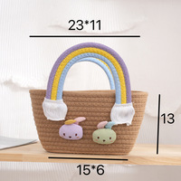 Sac de rangement multifonctionnel moderne en coton tressé écologique avec motif lapin de dessin animé et arc-en-ciel, idéal pour le salon, souvenir de mariage printanier pour fille