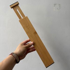 Adjustable Natural Bamboo <b>Drawer</b> Divider with Non-Slip Ends for Kitchen Cabinet - Product Image 1