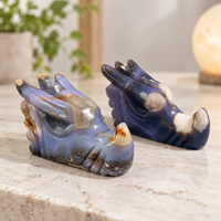 Ukiran Kepala Naga Batu Agate Sakura Biru Polesan Kristal untuk Dekorasi Rumah, Koleksi, dan Hadiah
