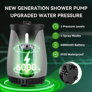 <span class=keywords><strong>Douche</strong></span> de <span class=keywords><strong>camping</strong></span> portable nouvelle génération, 6000 mAh rechargeable, étanche IPX8, pression améliorée, 5 modes de pulvérisation, pompe de pulvérisation pour la tête de <span class=keywords><strong>douche</strong></span> - Product Image 2