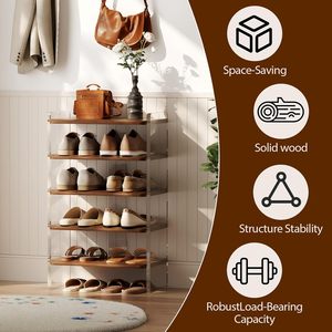 <span class=keywords><strong>Scarpiera</strong></span> Moderna Autoportante in Legno Stile Mid-Century, 4 Ripiani, Colore Noce, Capacità 50 Paia, Ideale <span class=keywords><strong>per</strong></span> Ingresso e Soggiorno in Spazi Piccoli - Product Image 5