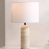 Lampe de table classique vintage à intensité variable avec base en marbre naturel et abat-jour en tissu blanc pour la lecture, la chambre à coucher, le salon