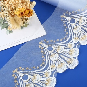 Pizzo in Seta di Latte Ricamato con Filo Dorato Largo 18cm per Abiti, Bambole <span class=keywords><strong>Barbie</strong></span>, Tovaglie, Cuscini Divano, Bordatura in Pizzo Francese per la Casa - Product Image 3