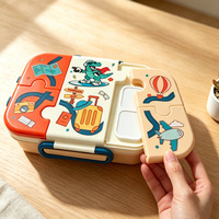 Boîte à lunch pour étudiants en acier inoxydable 304 avec trois compartiments, couverts, anti-odeur, boîte à bento pour enfants avec dessins animés, 950 ml, portable