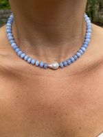 Collier en pierre naturelle avec perle naturelle pour un look élégant, bijoux d'été, pendentif en perle baroque fait main de luxe