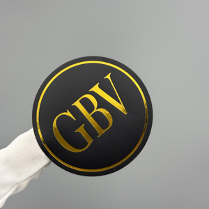 Kişiselleştirilmiş Özel Siyah Baskılı Logo Çıkartması Su Geçirmez Altın Varak Vinil Daire Etiket - Product Image 1