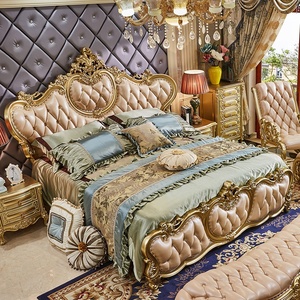 <span class=keywords><strong>Lit</strong></span> double en bois massif de style européen en cuir véritable 1,8 m, design noble doré sculpté avec <span class=keywords><strong>strass</strong></span>, fonction démontable, pour chambre à coucher - Product Image 2