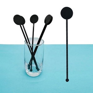 7 inch 18cm 100pcs gói cho cà phê Whiskey nước giải khát đĩa Top Round Rod đen nhựa khuấy <span class=keywords><strong>Sticks</strong></span> - Product Image 5