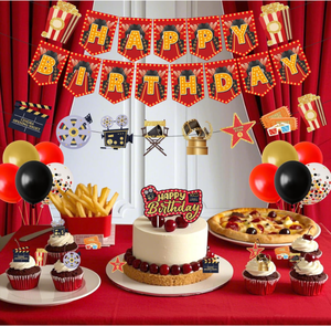 Bannières pour Soirée <span class=keywords><strong>Cinéma</strong></span> <span class=keywords><strong>Anniversaire</strong></span>, Drapeaux de <span class=keywords><strong>Cinéma</strong></span>, Guirlande, Décorations pour Cupcakes, Décorations de Gâteau, Ballons Confettis Métalliques en Latex - Product Image 6