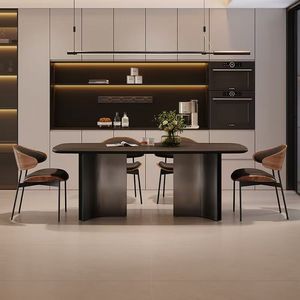 Juego de Muebles de Comedor Rectangulares al por Mayor, <span class=keywords><strong>Mesa</strong></span> y Sillas de Comedor con Estructura de Acero Inoxidable Negro de <span class=keywords><strong>Alta</strong></span> Calidad - Product Image 5