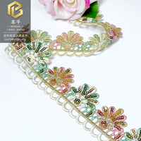 LEIXUSI Bordure en dentelle brodée colorée de 4 cm, accessoires à motif géométrique à code-barres soluble dans l'eau avec fil doré et paillettes