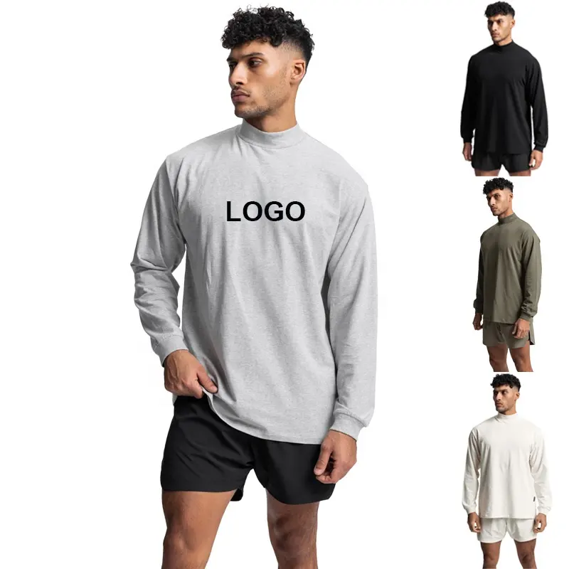 Men Activewear Body Builder Workout Gym T Shirts Full Long Sleeve Turtleneck Fitted Compression Training Muscle T Shirt