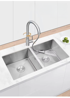 Évier de cuisine double à encastrer en acier inoxydable SUS304 robuste avec robinet pour usage domestique