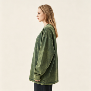 Design Logo Print 320Gsm Heavy Cotton Custom Acid <b>Wash</b> Men Long Sleeve Blank Drop Shoulder Vintage Oversized T-shirt TKAN9165 - Product Image 2