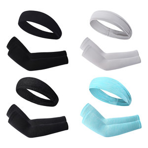 Ice Silk Arm Sleeves And Headband Set Solid Color Unisex Outdoor Cycling Sun Protection Sweat Proof Sports Wear - Product Image 1