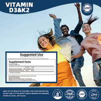 OEM Vitamine D3 Naturelle 10000 UI K2 MK7 200mcg Gélules à l'Huile de Coco Sans OGM Sans Gluten Sans Soja Soutien Immunitaire 200 Gélules