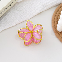 Pince à cheveux en plastique motif floral dégradé Plumeria, finition dorée, effet gelée laiteuse, pour femme, usage quotidien et accessoire de vacances