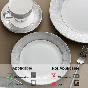 Set di Piatti TQ di Lusso, Piatti da Cena in Ceramica <span class=keywords><strong>Argento</strong></span> e Bianca, Piatti Rotondi per Ristorante - Product Image 5