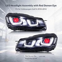 Phare avant à LED Demon Eye avec boîtier noir pour VW Golf MK6 2010-2014, avec feux de jour (DRL) et clignotants séquentiels, pour une mise à niveau de l'éclairage avant