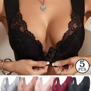 Women's Lace Front Buckle <b>Push</b>-Up Bra - U-Back Wireless Beauty Back Bra Fashion - Product Image 5