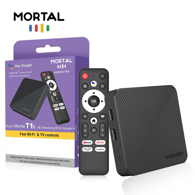 New Upgrade Mortal T1S Android 14.0 4K Cheap Android TV Box H313 HDR10+ USB Media Player Dual WIFI Multilingual Google TV Stick