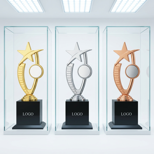 Trofeo Estrella Dorada, Plateada y Bronceada Modelo 705 con Base Grabada con Láser e Impresión UV, Premios para Juegos Deportivos, Acabado Plateado Duradero - Product Image 1