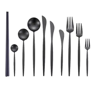 JiuJiuJu Hot-sale Portugal Style Flatware Portable a Unique Dishwasher Safe For Hotel 18/10 Plated Black Stainless Steel Cutlery
