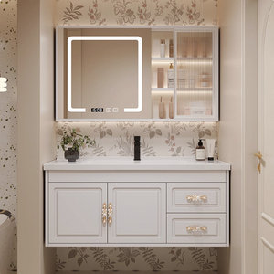 Ensemble de meuble-lavabo de salle de bain <span class=keywords><strong>avec</strong></span> miroir intelligent LED de style européen, <span class=keywords><strong>avec</strong></span> lavabo en céramique, <span class=keywords><strong>porte</strong></span> en verre <span class=keywords><strong>murale</strong></span>, design moderne - Product Image 2