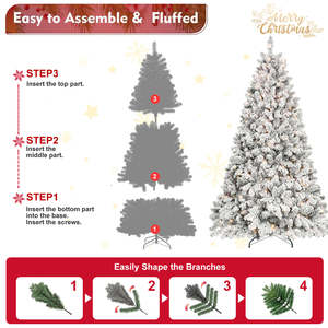 Árbol de Navidad Artificial de PVC Ecológico de Alta Calidad de 7 Pies, Resistente al Fuego, con Ramas Articuladas, Piñas y Nieve Blanca - Product Image 2