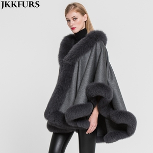 Capes en cachemire et fourrure de renard véritable pour femme, <span class=keywords><strong>Poncho</strong></span> pour le printemps, l'automne et l'hiver, châle doux, à la mode, 100% - Product Image 3
