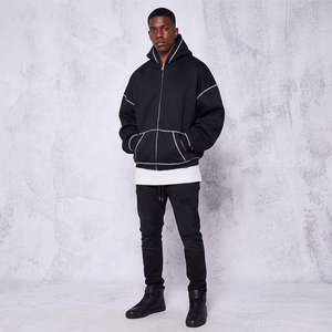 Sweat à capuche zippé en coton polaire imprimé de logo personnalisé avec 3 aiguilles et 5 coutures pour hommes Sweats à capuche zippés surdimensionnés pour hommes - Product Image 1