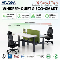 Bureau debout électrique réglable en hauteur ATWOKA, structure métallique anti-collision pour bureau et domicile, conforme aux normes ANSI BIFMA ISO 23351, garantie 3 ans