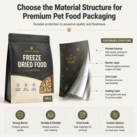 Sac pour aliments pour animaux de compagnie lyophilisés à fond plat, imprimé sur mesure, avec fermeture éclair, pour aliments pour chiens, aliments pour chats et emballage de marque privée