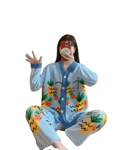 Indumenti da notte invernali da <span class=keywords><strong>donna</strong></span> in flanella caldo <span class=keywords><strong>pigiama</strong></span> a maniche lunghe Cardigan in pile spesso abbigliamento per la casa cartoni animati coreani abbigliamento da notte da soggiorno - Product Image 1