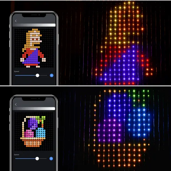 Weihnachtsparty intelligentes Rgb Pixel adressierbare Vorhanglichter Vorhanglichter App-Steuerung Led Pixel Zelt Vorhang Hochzeit mit Licht