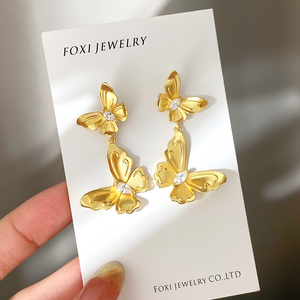 FOXI JEWELRY Gold Plated Butterfly <b>Earrings</b> With <b>Crystal</b> Zircon For Women Party Jewelry - Product Image 1